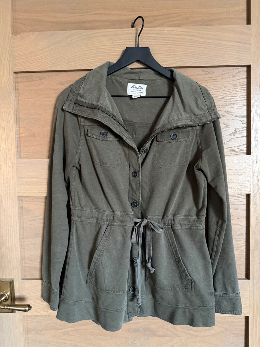 Lily Rose Olive Hooded Utility Jacket with Drawstring Waist